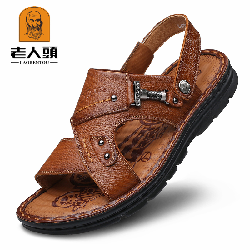Old man's head sandals 2022 new casual genuine leather beach shoes non-slip men cool slippers Summer sandals sandals