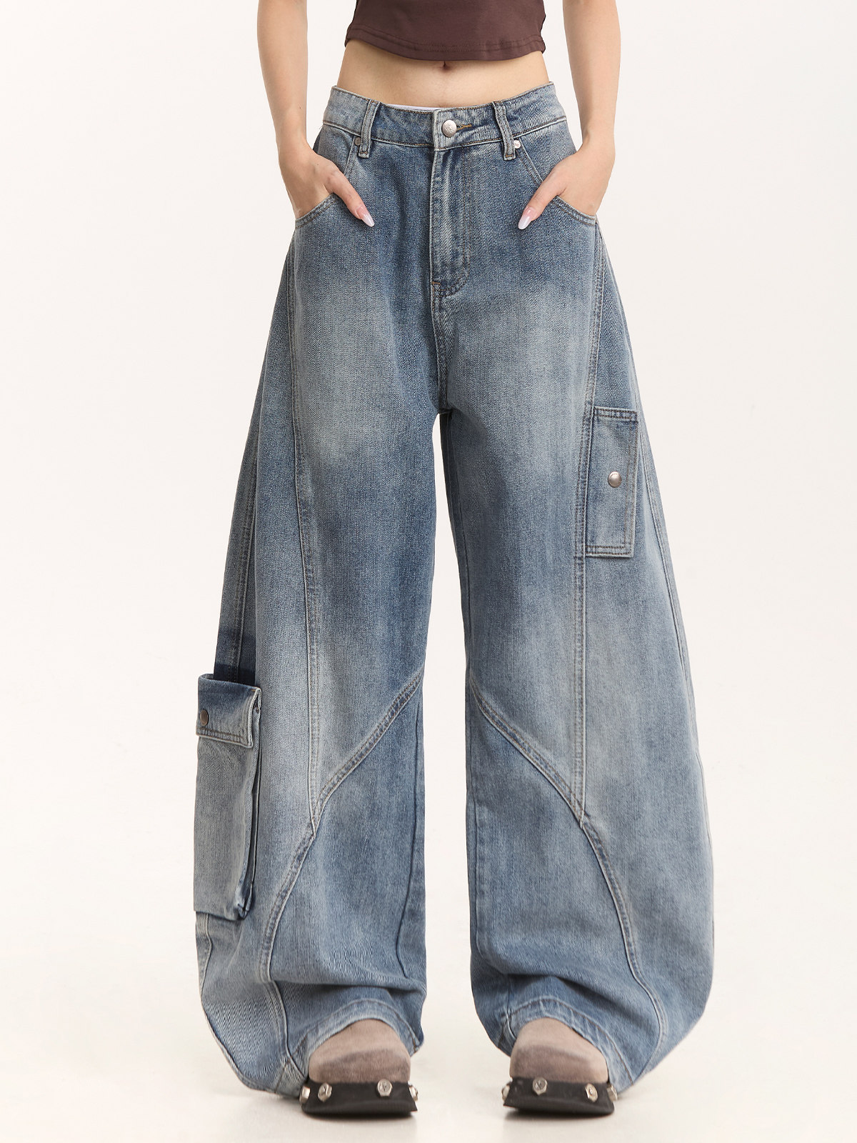 Бренд NOONOZ tide American profile scimitar jeans, мужские брюки высокого уличного дизайна, прямые широкие брюки с отстиранными штанинами Изображение 1