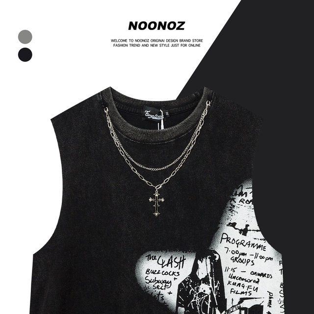 NOONOZ American high street vibe distressed hole sleeveless T-shirt men's summer European and American hip-hop ins pure sweat sweat vest