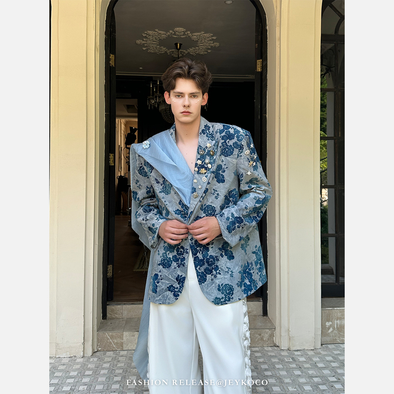 Jeykoco Autumn New Vintage Jacquard Lapel Suit for Men - Unique Design, Niche Style, Casual Suit Jeykoco Autumn New Vintage Jacquard Lapel Suit for Men - Unique Design, Niche Style, Casual Suit