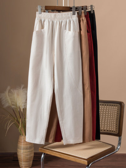 Gediboni Breathable Linen Harem Pants for Women, Summer New 2025 Brand Women's Pants, Cotton-Linen Cropped Casual Pants for Women