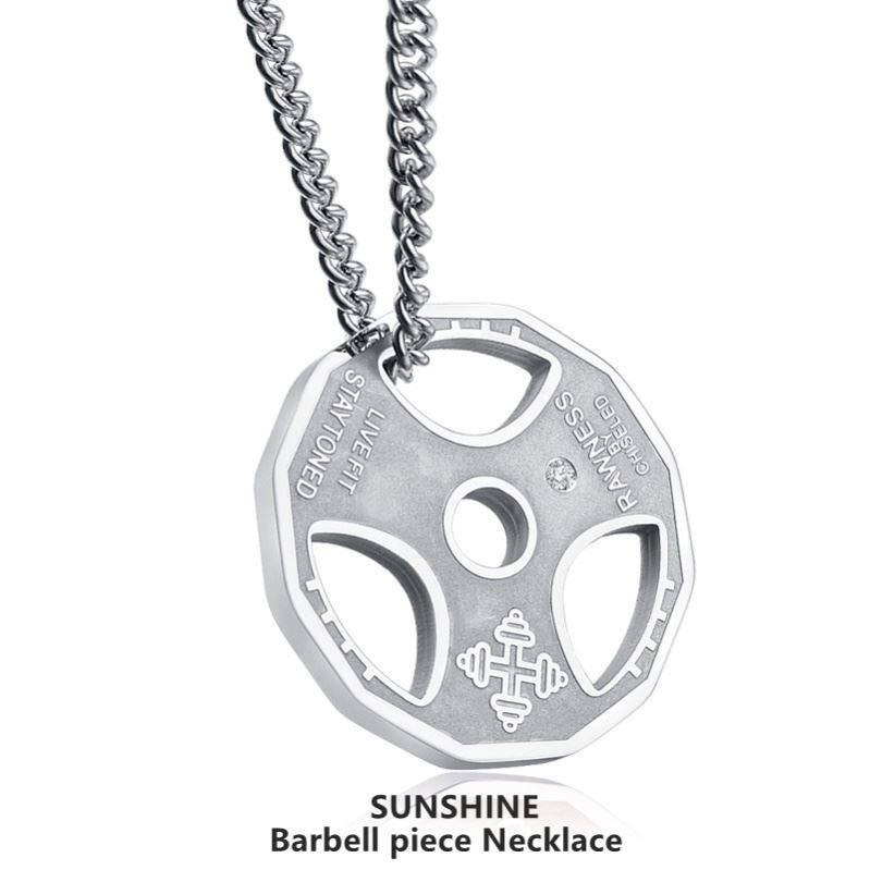 Dumbbells Necklace EUROPEAN FITNESS DUMB BELL SHEET NECKLACE MEN HIP HOP Hip Hop Personality 100 Hitch Pendant Titanium Steel Accessories