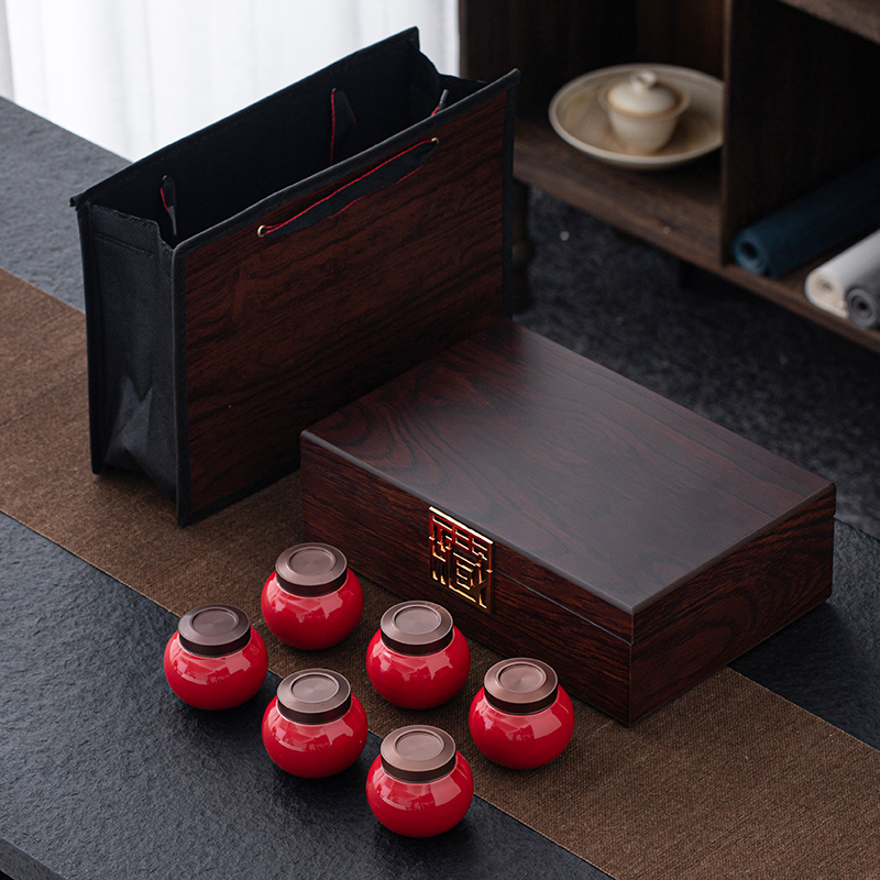 Ceramic small tea canister sealing tank black tea silver needle silver high-grade wooden box tea packaging gift box customized