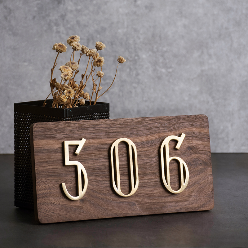 European brass digital metal door brand light luxury three-dimensional room number high-grade creative wooden net red wall decoration