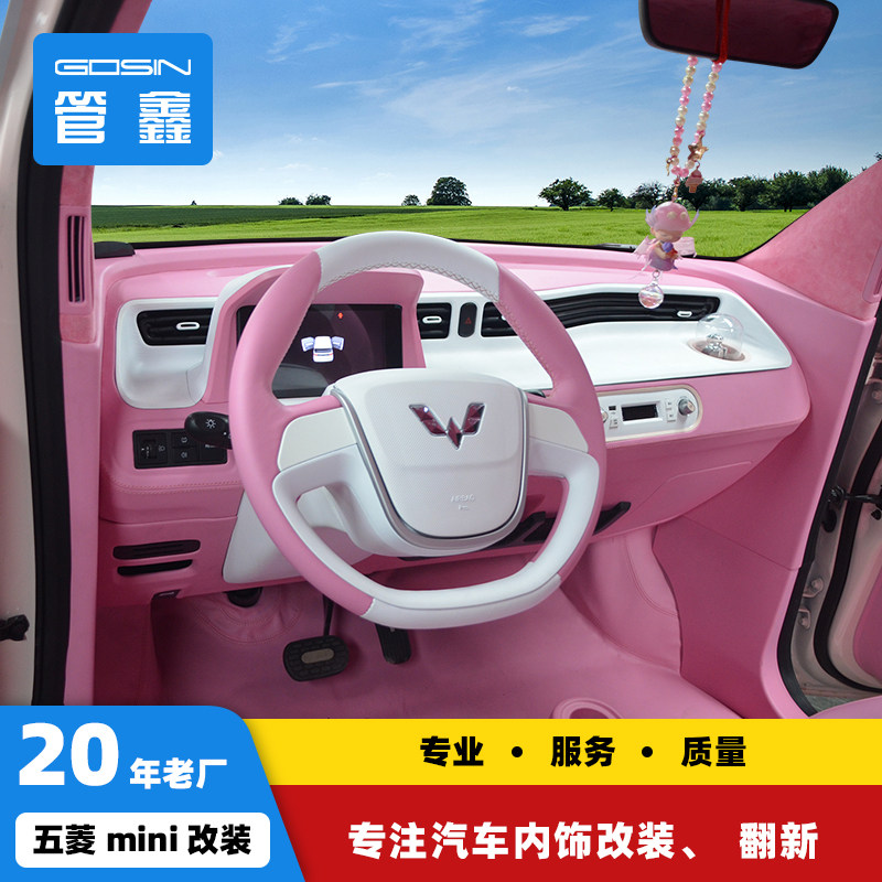 Mitsubishi Hongguang mini car interiors with cat black cat Collaway White Cat door panel seat modification