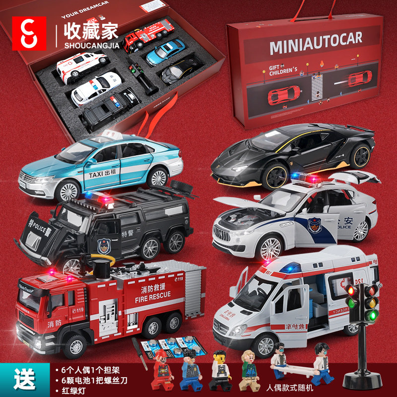 Alloy car toy simulation police car children toy car back to boy boy gift fire truck model