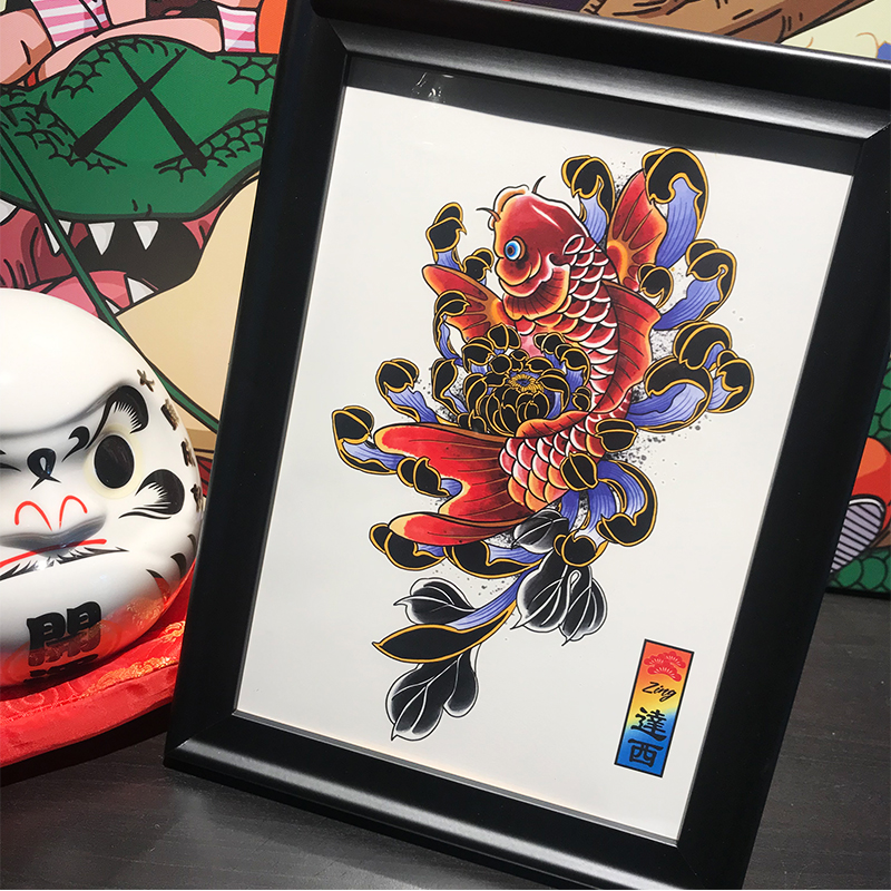 Buy one get one free zingtattoo Koi original custom Ukiyo-e tattoo stickers for men and women flower arms waterproof sweatproof