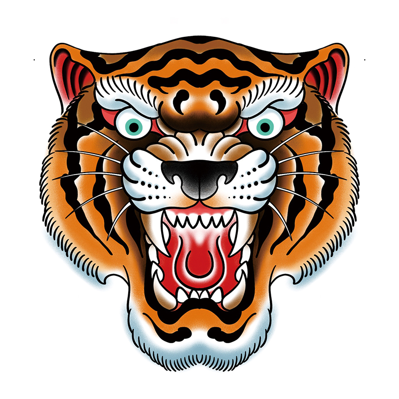 zingtattoo tattoo stickers old school tiger head European and American ins style net red men and women waterproof and durable