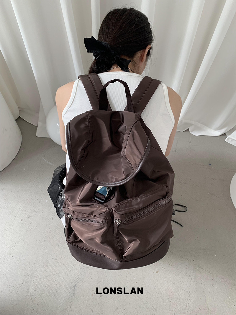 Lonslan BAG 2026 brown multi-pocket large capacity backpack mountaineering bag sports style versatile bag