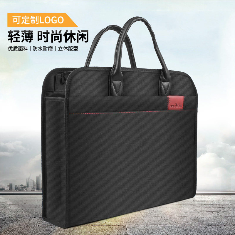 Oxford canvas file bag portable business casual men's double-layer storage file bag large-capacity zipper conference bag office thickened information bag briefcase business trip bag custom text logo