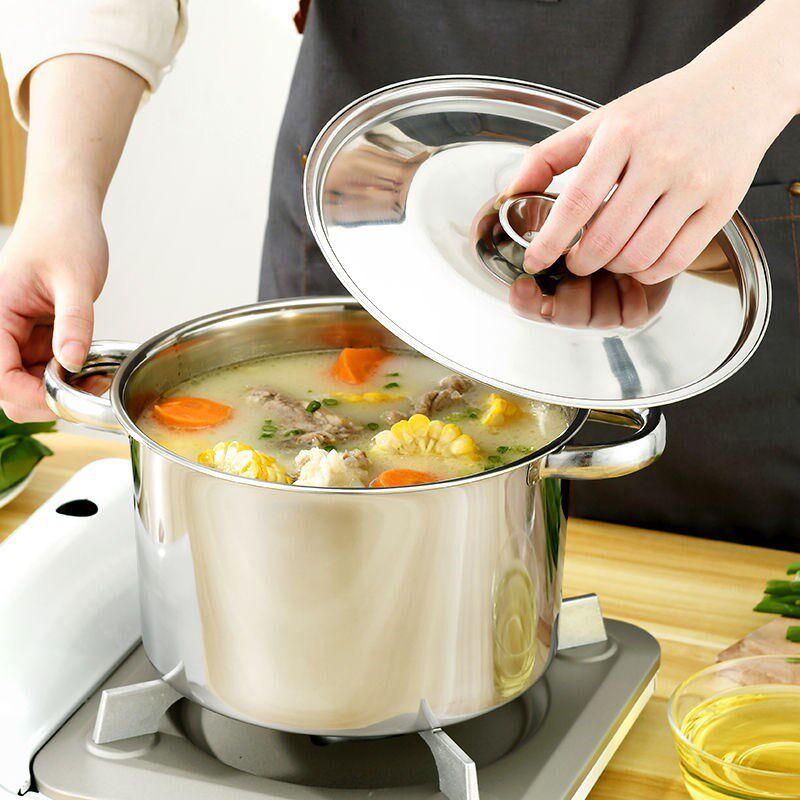 With lid large capacity Stainless Steel Right-angle soup pan Pan Bubble Noodle pan Home Double ear Boiling Soup Pan induction stove Special