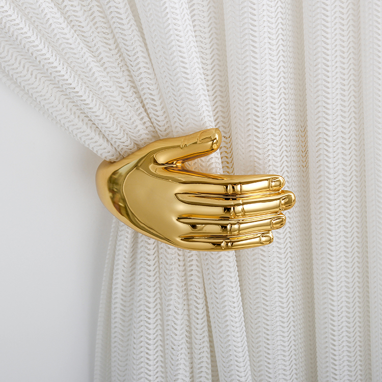 Creative Brass Curtain Hook Hand Type American Living Room Bedroom Retro Sheer Curtain Hook Light Luxury European Art Wall Hook