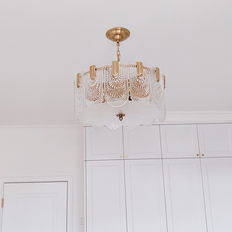 Nordic simple palace glass crystal lamp retro French light luxury chandelier modern all copper bedroom living room dining room lamp