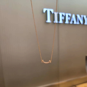 代购tiffany蒂芙尼笑脸项链女大小号18k金锁骨链mini满钻微笑项链