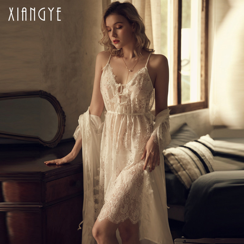 Sleepwear Lady Spring Autumn Cash Princess Wind Sleep Skirt Harness Pure Desire Lace Seductive Sensation Ice Silk Dorsal