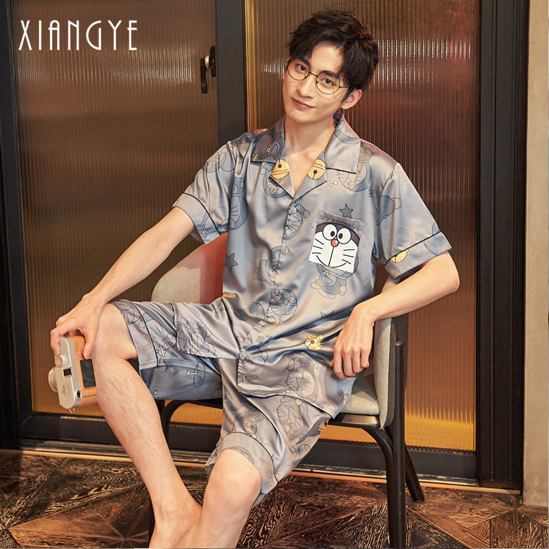 Men's pajamas spring and summer ice silk short-sleeved thin section 2021 new cartoon silk summer homewear suit