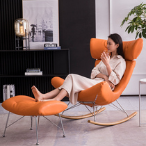 Rocking chair lazy sofa chair adult Nordic creative reclining chair home leather art rocking chair adult nap living room balcony