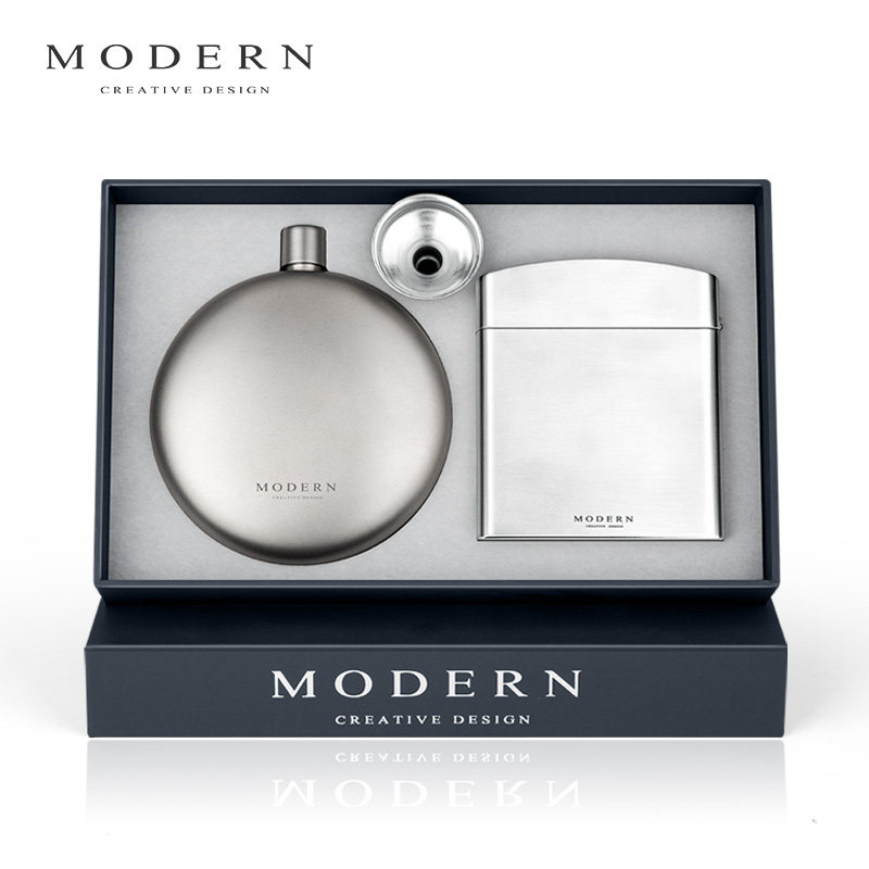 Germany MODERN titanium alloy flagon stainless steel 20 cigarette case set high-end gift lettering for boyfriend