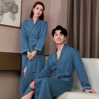 Bathrobe Spring and Autumn Pure Cotton Water-Absorbent Quick-Dry All-Season Unisex Couple Style Hotel Extended Length Bathrobe Sleepwear Bathrobe