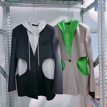 Past Edition Ych Fake two splicing Lianhood suits jacket woman Spring and autumn 2022 new loose Korean version blouses