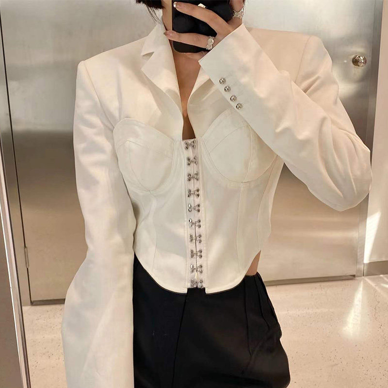 Correct version of ych white short shirt women's early spring 2022 new design sense niche heavy industry shirt tide ins
