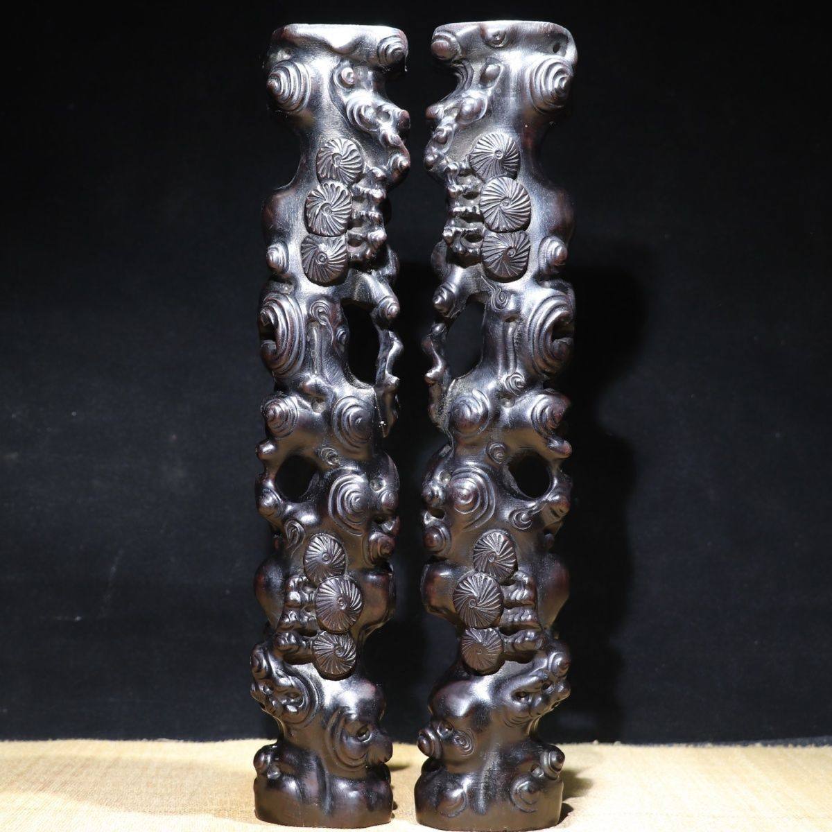 旧藏檀木雕刻镇尺,长33公分木雕收藏把玩实用文房一对的标价评价- 淘宝网