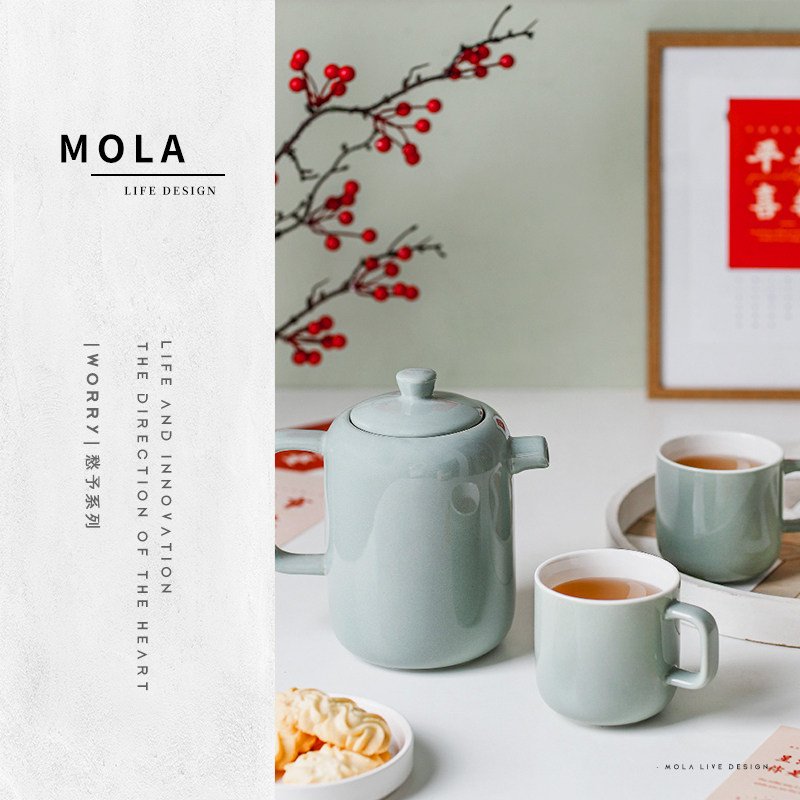 MOLA Worry tea set Home Japan Department of pure color minimalist ceramic kettle mug resistant teapot -- sentient-Taobao
