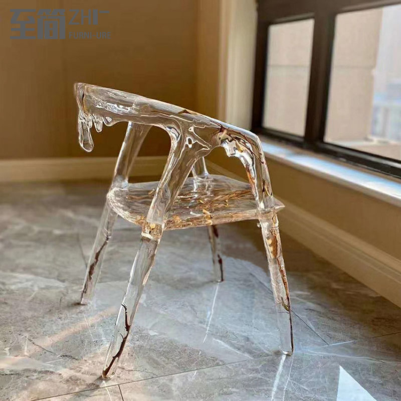 Spot designer light luxury transparent epoxy resin chair shaped Frozen chair water drop leisure crystal seat