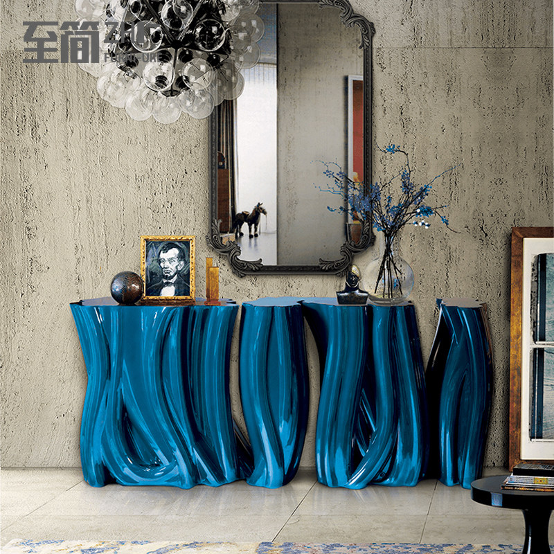 Designer creative glass steel porch table simple sideboard cabinet model room special-shaped console personality art installation