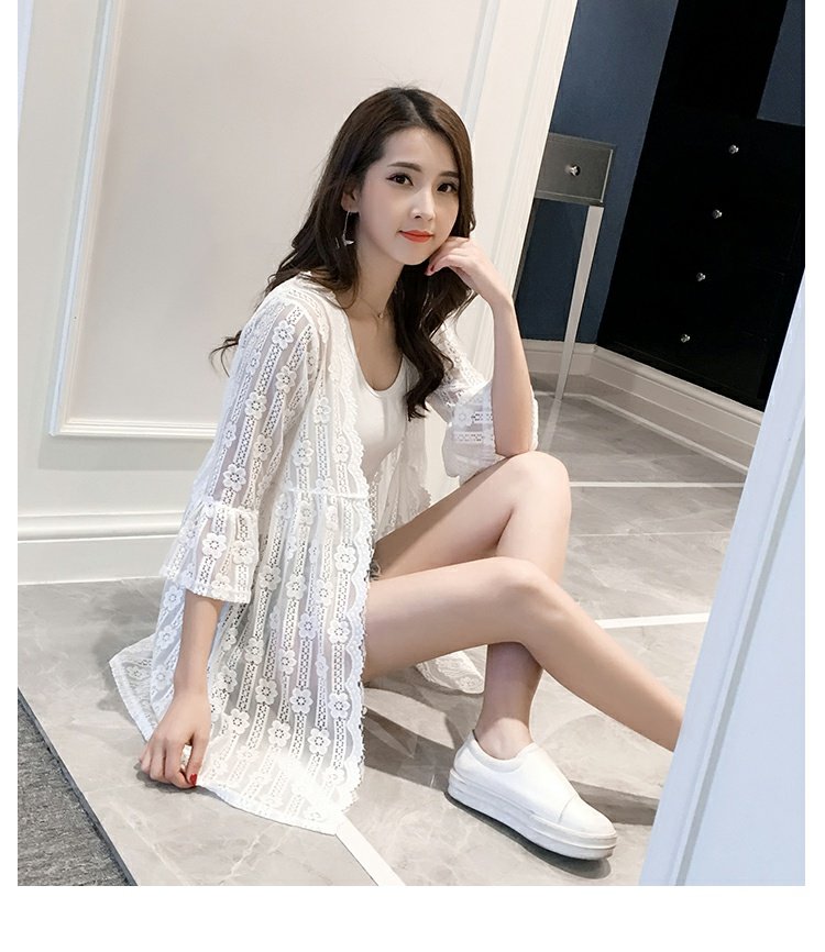 Mùa hè 2018 phong cách mới phần dài áo cardigan mỏng áo voan siêu đẹp làm đẹp lấy ren chống nắng quần áo nữ sơ mi voan mỏng