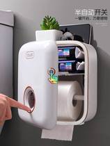 Toilet tissue box large waterproof toilet paper shelf with shaft roll paper box wall hanging free punching toilet paper box creative