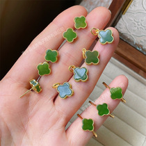 I773 Natural Hetian Jade Jasper Four Leaf Clover Earrings Manufacturer Silver 7mm Apple Green Earrings Women Small Fresh