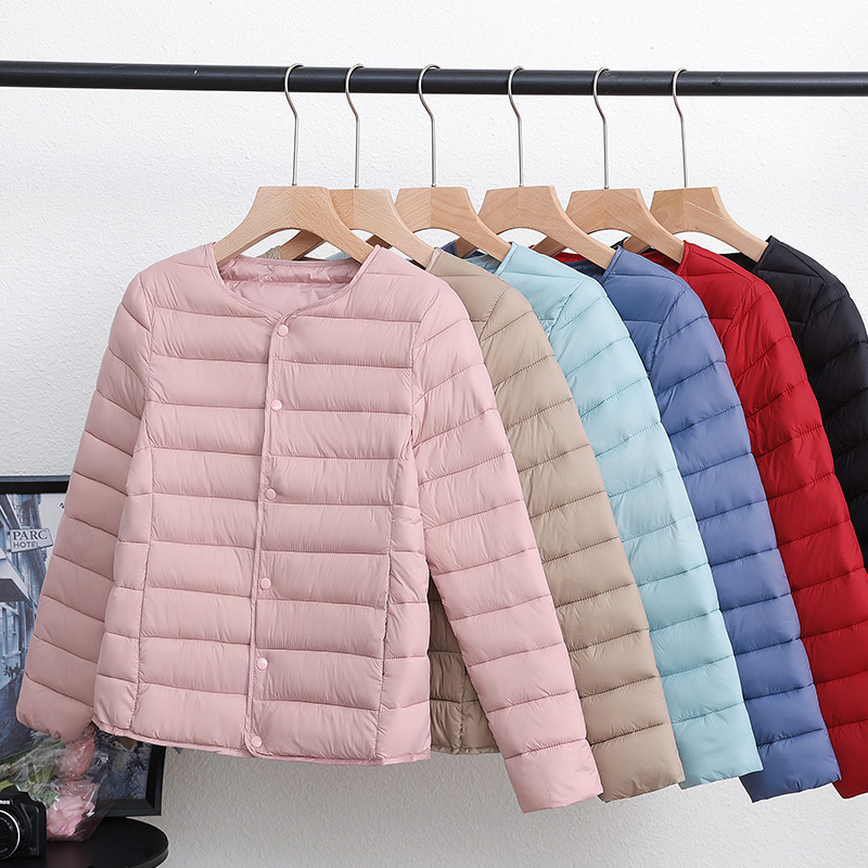 2023 new light and thin down cotton clothes woman short autumn winter liner cotton clothes round collar V collar two wear cotton padded jacket-Taobao