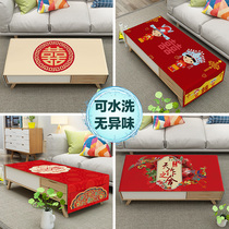 Chinese festival wedding tea tablecloth cloth cover waterproof wedding room decorated TV counter cloth waterproof red