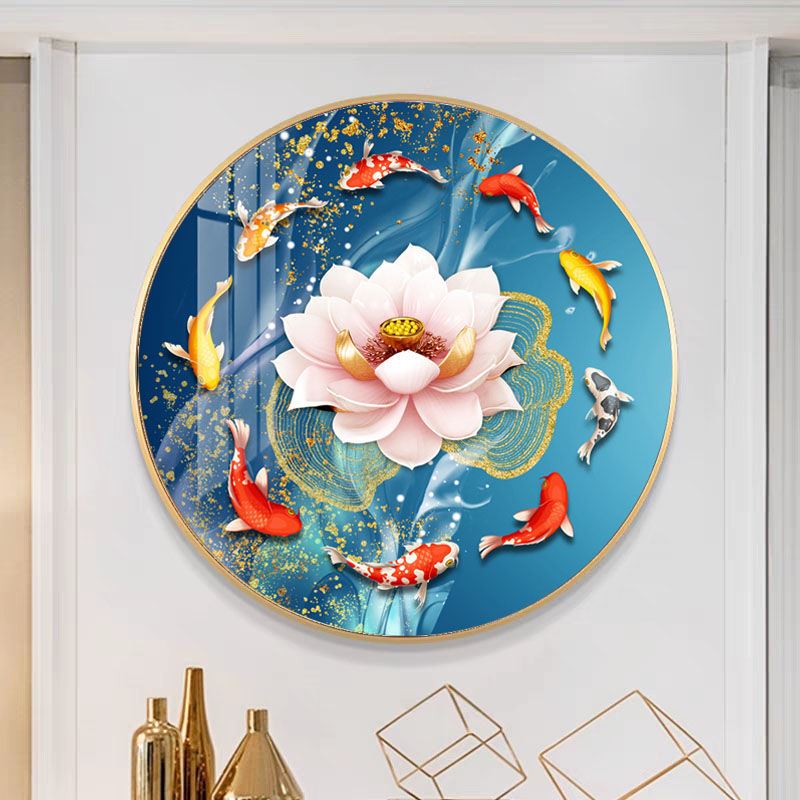 With frame lotus flower Jiuyu Diamond Painting Cross Embroidered New Living Room Dining Hall Brief Modern Simple Small Painting