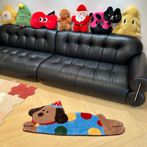 With the Wind and the Sea Dopamine Puppy Dog Carpet Flocked Carpet Living Room Blanket Cute Bedroom Bedside Blanket Absorbent Pad