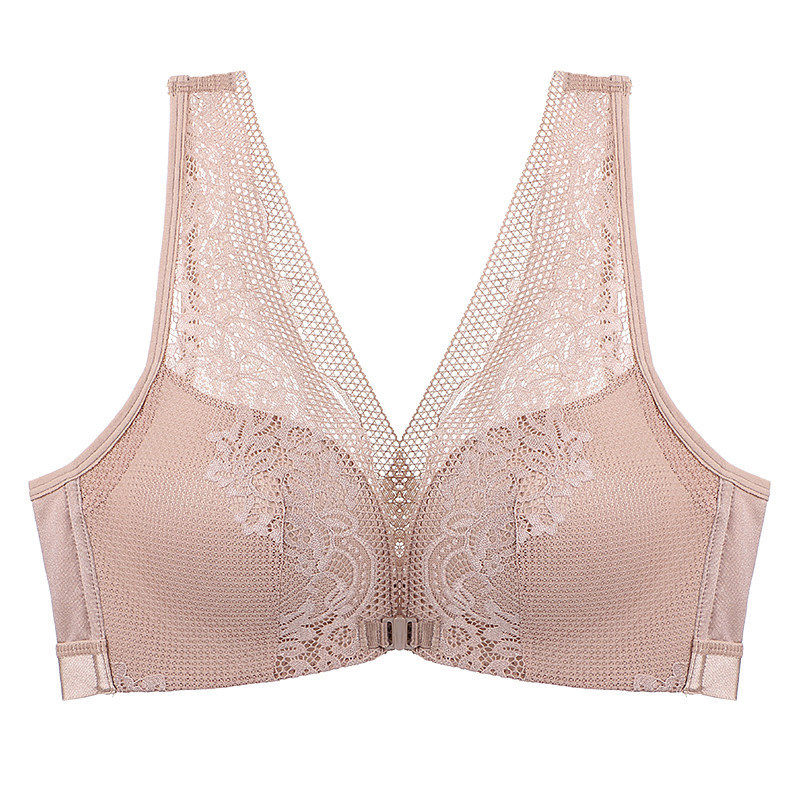 New Arrival Triumph Bra No Steel Ring Front Buckle Big Breast Show Small French Lace Sexy Underwear Women Summer Thin Section