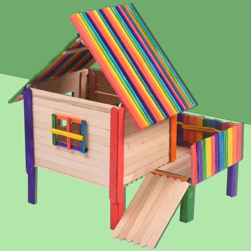 Colored round wooden sticks children's handmade diy making small wooden sticks kindergarten area corner model material popsicle sticks