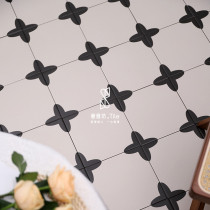Fan-style toilet flower brick black and white small flower brick 200x200 kitchen balcony milk tea shop anti-slip brick and floor tiles