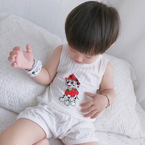 Childrens vest suit 2022 Summer new light and thin breathable boy air conditioning suit woman pajamas home clothes pure cotton