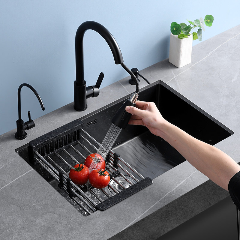 Nano Sinks in the lower basin Kitchen Stainless Steel 304 Wash Vegetable Basin Day Style Black Sink Single Sink Dishwashing Tank Sink Pool