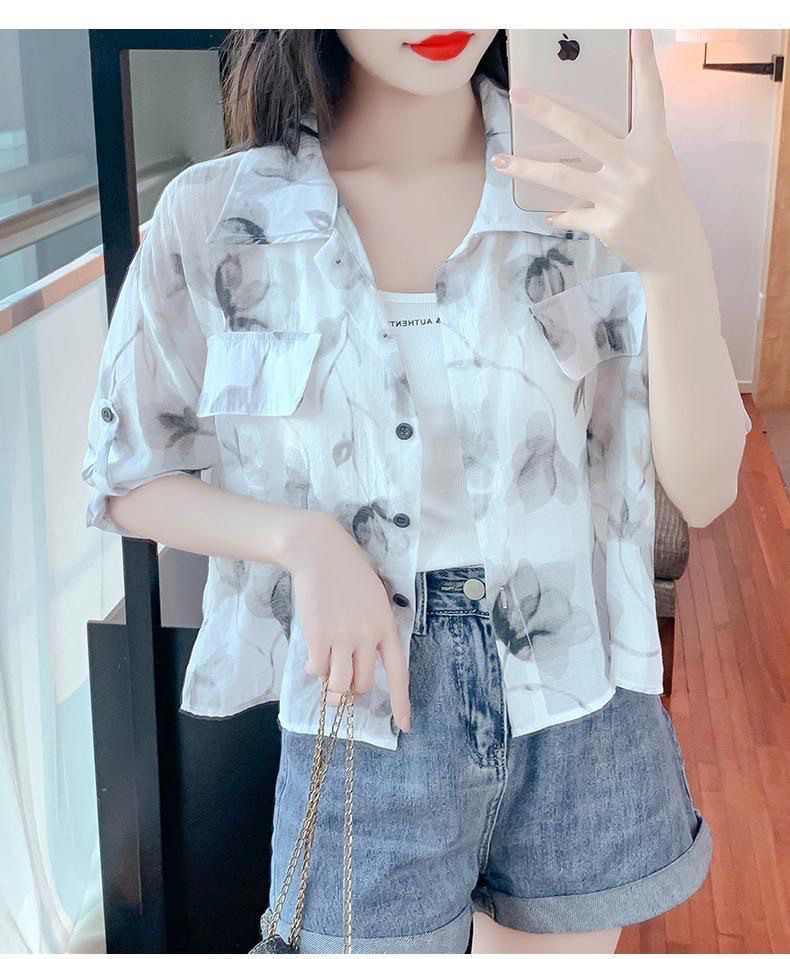 Летний тонкий кардиган, короткая рубашка, городской стиль, воротник поло 