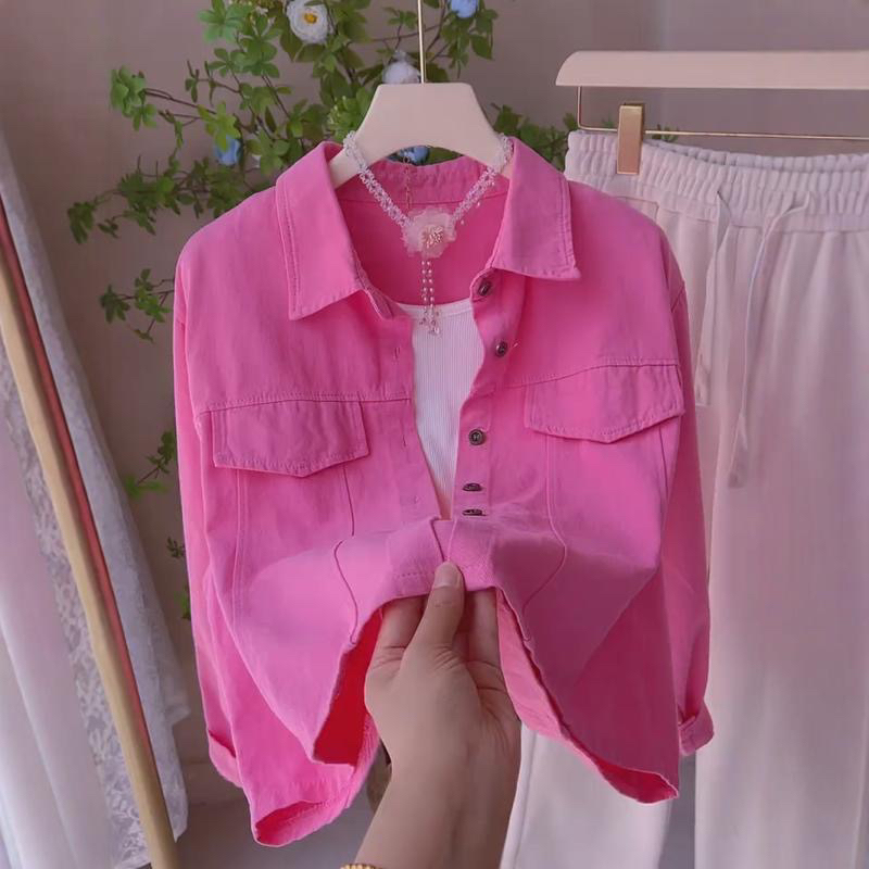Petite Polo Collar Denim Shirt Jacket for Women, New Autumn French Style Top, Short Loose Casual Shirt for Women