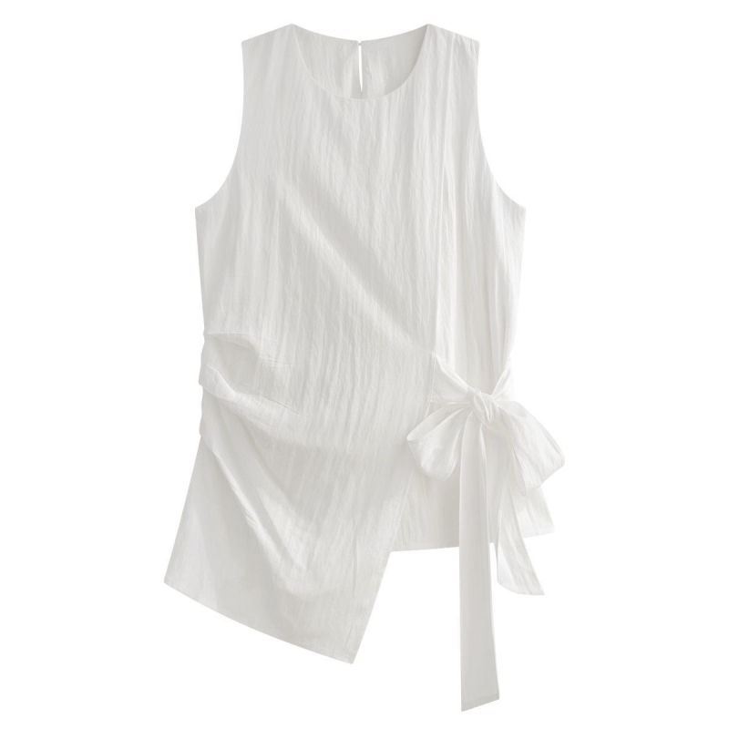 White Irregular Chiffon Sleeveless Shirt for Women, Summer 2026 New Thin French-Style Tank Top Blouse White Irregular Chiffon Sleeveless Shirt for Women, Summer 2026 New Thin French-Style Tank Top Blouse