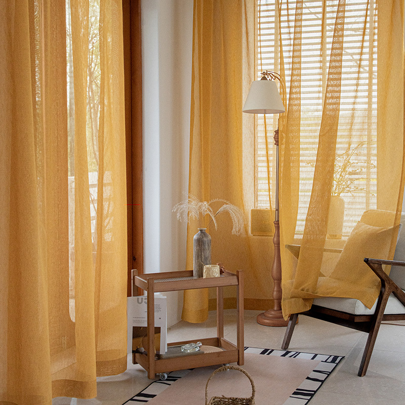 Ai Sha's New Orange Linen Gauze Living Room Balcony Zen Tea Room Log Famous Dormitory Light-Proof Gauze Curtain