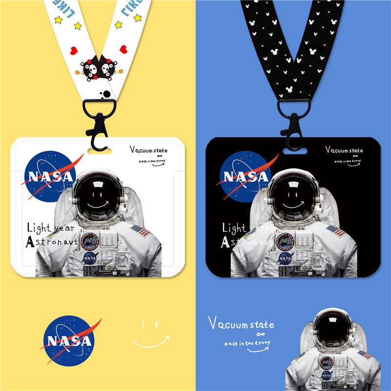Horizontal version of astronaut creative meal card card set cute student campus neck hanging rope work certificate badge access control badge bus cartoon card set work card ins girl couple Yangchengtong card set i