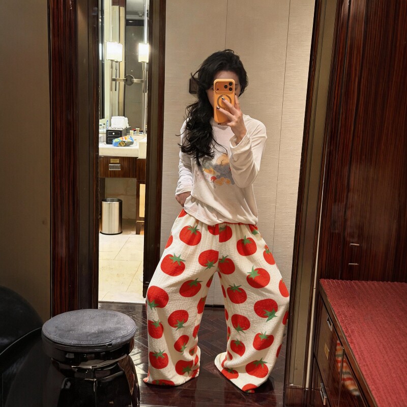 Tomato Brand Women's Summer Thin Pants, Lightweight Sleep Pants, Women's Long Pants That Can Be Worn Outside, High-Waisted, Loose, Lazy Casual Pants Tomato Brand Women's Summer Thin Pants, Lightweight Sleep Pants, Women's Long Pants That Can Be Worn Outside, High-Waisted, Loose, Lazy Casual Pants