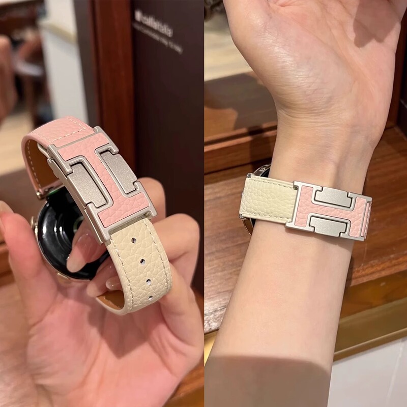 Suitable for Samsung Watch8/7 Magnetic Strap Galaxy Watch6/6Pro/5/4Classic New H Buckle Leather Wristband Active 2/Gear S3/S4 Hollow Breathable Watch Chain