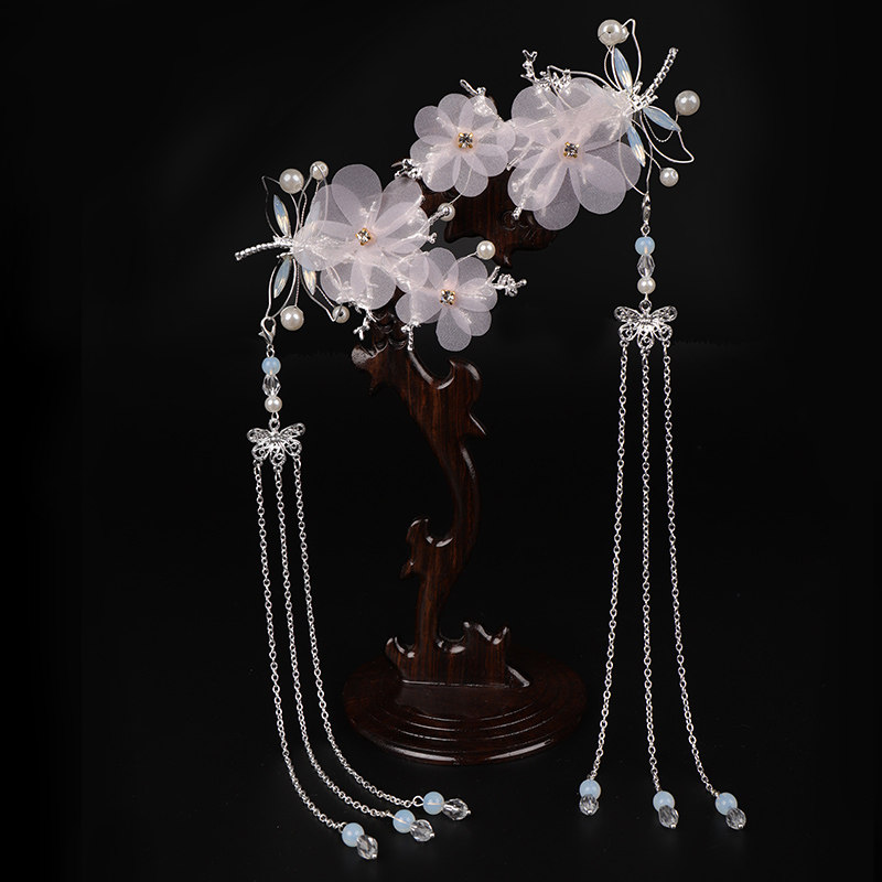 Hanfu headdress ancient style super immortal pair clip dragonfly hairpin full set accessories fringe step shaking hairpin ancient costume hair ornament woman