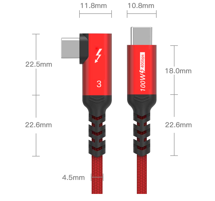 coaxial雷电3/4数据线双头typec公对公弯头快充 PD100W高速40G高清8k视频硬盘线适用华为小米手机苹果笔记本